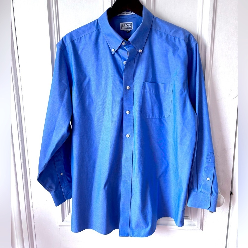 Menโs LL Bean Wrinkle Resistant Long Sleeve Button Down Dress Shirt 16 1/2 ,34